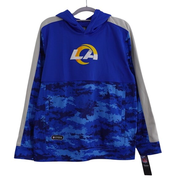 NWT NFL Team Apparel Los Angeles Rams Pullover Hoodie Sz L 14-16 Youth Blue Camo - Picture 1 of 5